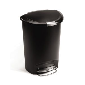 50L Semi-Round Step Can. Black Plastic